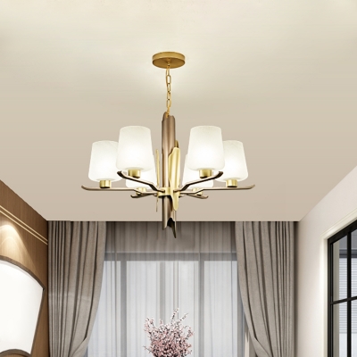 Gold Sputnik Pendant Chandelier Modernism 6 Heads Metal Hanging Light Fixture with Frosted Glass Shade