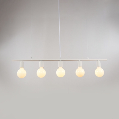 Gold/White Straight Island Light Modernism 5 Bulbs Metal Pendant Lighting Fixture for Dining Room