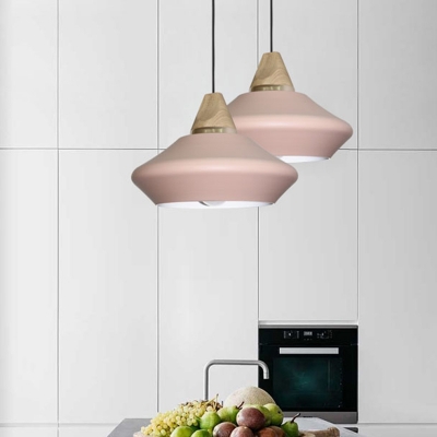 Jar Metal Pendant Lamp Macaron 1 Bulb Pink/Coffee Hanging Light Fixture with Wood Cap
