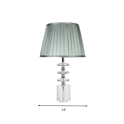K9 Crystal Blue Table Light Cone Single Bulb Vintage Night Lamp with Cylinder Pedestal for Bedroom