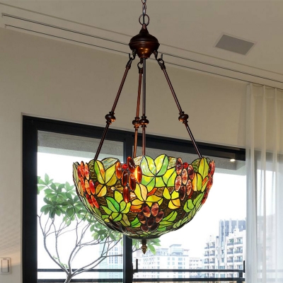 Leaf Stained Glass Chandelier Lighting Tiffany 2/3 Bulbs Green Ceiling Pendant for Living Room