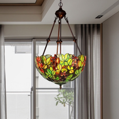 Leaf Stained Glass Chandelier Lighting Tiffany 2/3 Bulbs Green Ceiling Pendant for Living Room