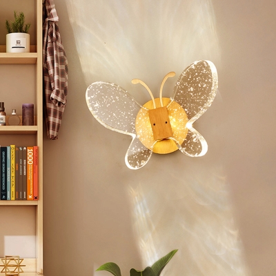 LED Bedroom Sconce Light Minimalism Gold Wall Mounted Lamp with Butterfly Bubble Crystal Shade