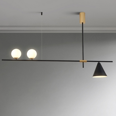 Linear Dining Room Hanging Island Light Metal 2 Lights Modern Pendant Chandelier in Black