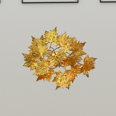Maple Leaf Aluminum Wall Lamp Modern Style 4 Bulbs Bedroom Wall Sconce Light in Gold