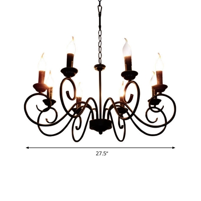 Metal Black Hanging Chandelier Scrolled Arm 8 Heads Tradition Ceiling Pendant Light