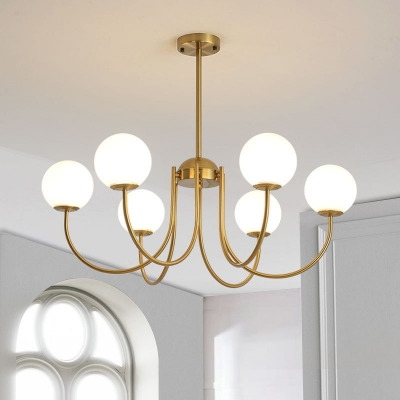 Metal Curved Arm Hanging Chandelier Modernist 6 Bulbs Gold Ceiling Pendant Light