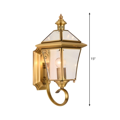 Metal Lantern Sconce Light Traditionalism 1 Head Foyer Wall Mounted Lamp in Brass