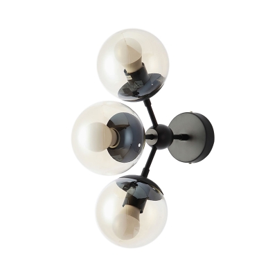 Modern 3 Bulbs Sconce Light Black Globe Wall Mounted Lighting with Clear Glass Shade