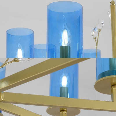 Modern Style Cylinder Chandelier Lamp Blue Glass 8/10 Lights Living Room Hanging Ceiling Light