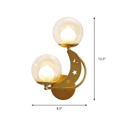 Modern Style Left/Right Ball Clear Glass Wall Sconce 2-Light Black/Gold Wall Mount Lamp Kit