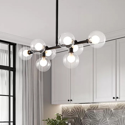Orb Island Lighting Contemporary Clear Glass 8 Heads Hanging Pendant Light in Black