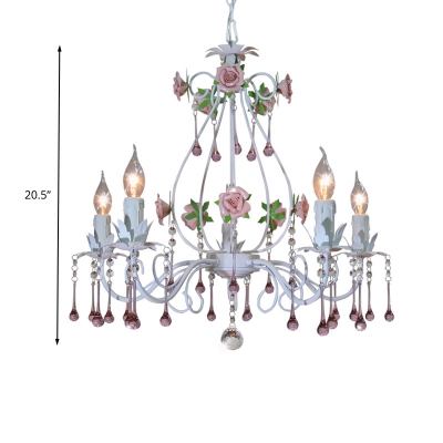 Pink Candle Hanging Chandelier Traditional Clear Crystal Orb 5 Lights Living Room Ceiling Pendant