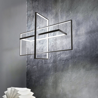 Rectangle Metal Suspension Light Modernism Black LED Island Ceiling Light in Warm/White/Natural Light, 23.5