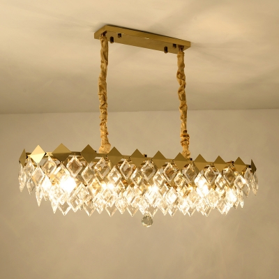 Rhombus Island Light Modernist Crystal 10 Bulbs Gold Suspended Lighting Fixture