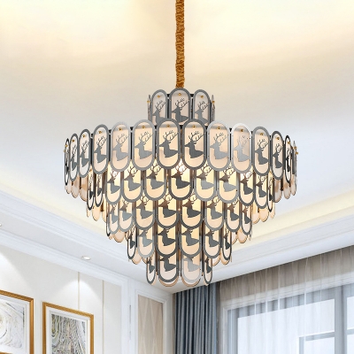 Round Ceiling Chandelier Contemporary Crystal 12/16 Lights Nickel Pendant Light Fixture