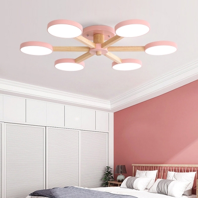 Sputnik Semi Flush Mount Light Fixture Macaron Metal 6/8 Lights Pink/Blue Ceiling Lamp