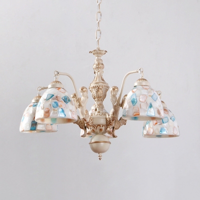 Tiffany Mosaic Chandelier 3/5/9 Lights Stained Art Glass Pendant Lighting Fixture in White