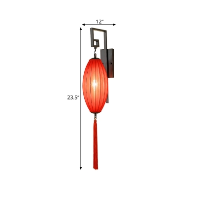 Traditionalism Oval Wall Mount Lamp 1 Head Metal Surface Wall Sconce in Red for Living Room