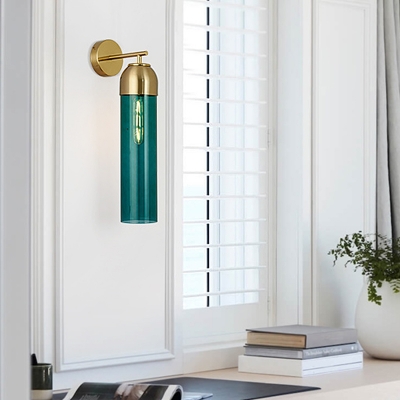 Tubular Living Room Sconce Light Modernist Cream/Green Glass 1 Bulb Wall Lighting Fixture