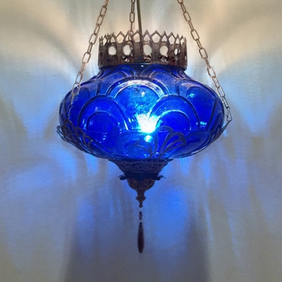 Vintage Lantern Pendant Lamp 1 Light Blown Glass Ceiling Light for in Red/Yellow/Blue for Restaurant