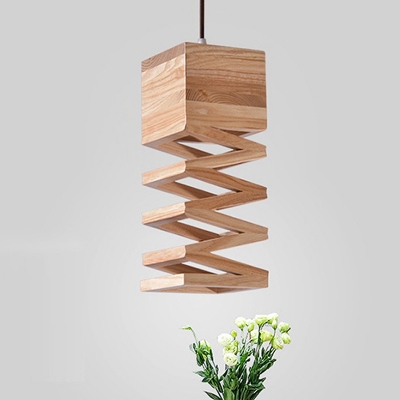 Wood Laser Cut Pendant Lighting Modernism 1 Bulb Beige Hanging Light Fixture for Dining Room