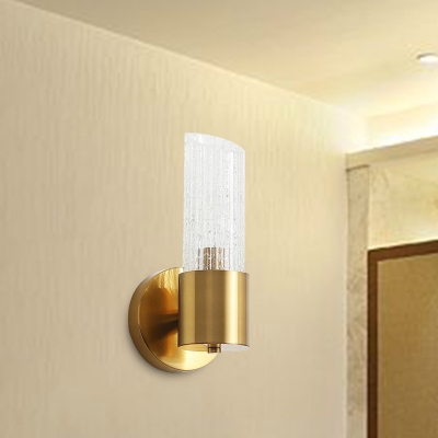 1/2 Bulbs Wall Light Sconce Simplicity Living Room Wall Lighting Fixture with Column Crackle Glass Shade in Gold