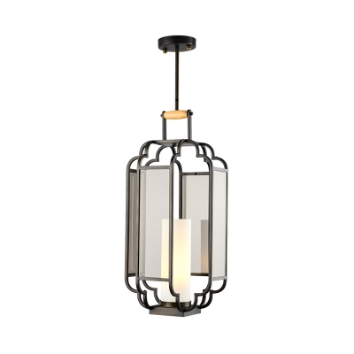 1 Bulb Ceiling Pendant Light Traditional Living Room Hanging Lamp with Cylinder Tan Glass Shade in Black, 8