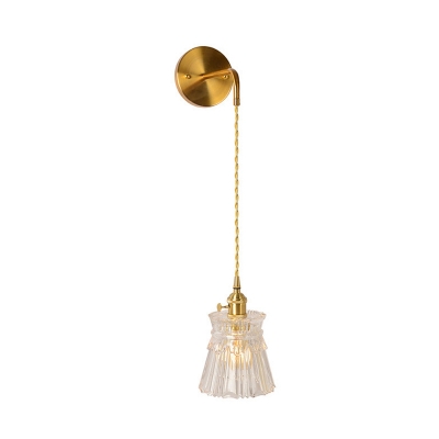 1-Bulb Clear Prismatic Glass Wall Sconce Traditionalist Gold Barrel/Flower/Cylinder Living Room Wall Mounted Light