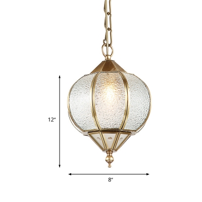 1 Bulb Sphere Pendant Lamp Colonial Gold Bubble Glass Hanging Light Fixture for Dining Table