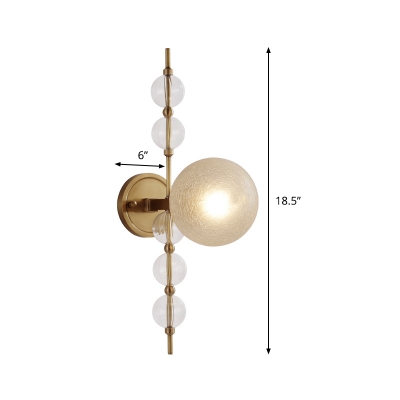 1 Head Bedroom Wall Lamp Modern Gold Sconce Light Fixture with Ball Crackle Glass Shade