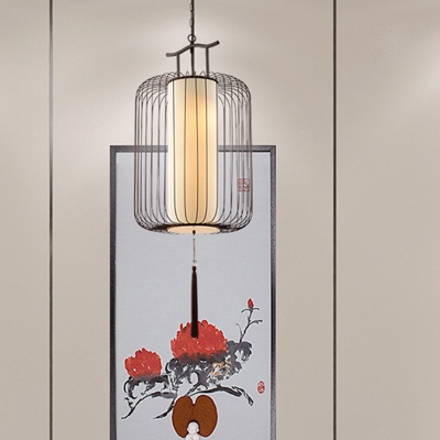 1 Head Lantern Pendant Lamp Traditional White/Red Fabric Hanging Light Fixture for Restaurant, 10