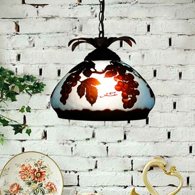 1 Light Pendant Light Tiffany Grape/Petal Stained Glass Hanging Lamp Kit in White/Yellow/Orange for Dining Room
