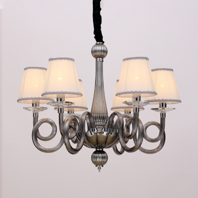 6/8/12 Bulbs Swirled Arm Chandelier Lighting Vintage Black/White/Red Glass Hanging Light Fixture with Cone Fabric Shade