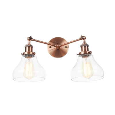 2 Lights Clear Glass Sconce Vintage Brass/Bronze/Chrome Pear Shaped Indoor Wall Mount Light