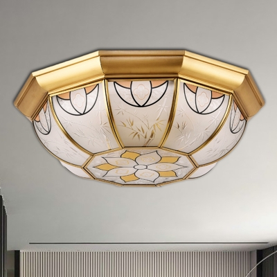 4-Light Flush Light Vintage Dome Frosted Glass Ceiling Flush Mount in Brass for Dining Room