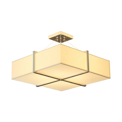 4 Lights Bedroom Semi Flush Light Contemporary Gold Semi Flush Mount with Square Fabric Shade