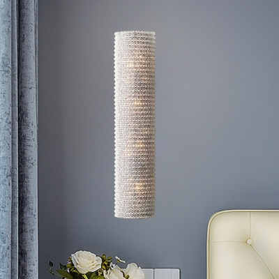4 Lights Sconce Light Fixture Countryside Cylinder Crystal Wall Lamp in White for Living Room