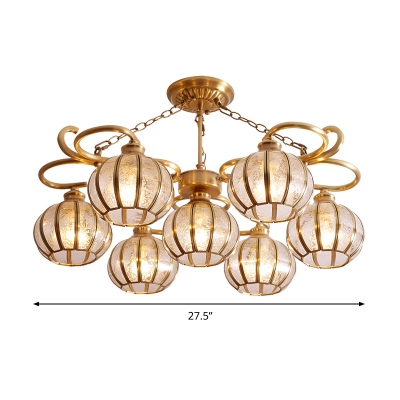 7 Bulbs Global Pendant Light Traditional Gold Frosted Glass Chandelier Lamp for Living Room