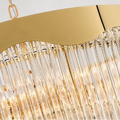 8 Heads Crystal Rod Hanging Light Fixture Traditional Gold 2 Tiers Living Room Chandelier Light