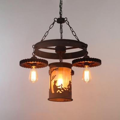 Bare Bulb Dining Room Pendant Chandelier Vintage Style Metal 4 Lights Rust Hanging Light