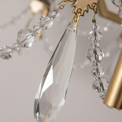 Beaded Chandelier Lighting Contemporary Crystal 6 Bulbs Brass Suspension Pendant Light