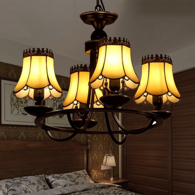 Beige Glass Black Ceiling Chandelier Tapered 4/6/8 Lights Mediterranean Suspension Pendant for Bedroom