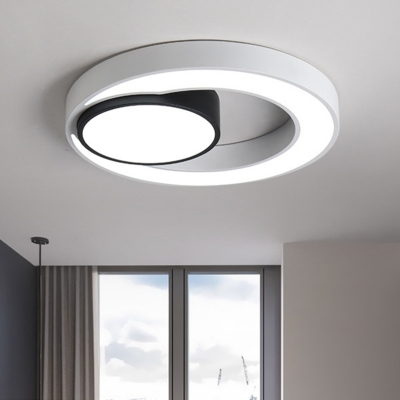 Black and White Circular Flush Light Fixture Contemporary LED Ceiling Lamp in Warm/White Light, 16