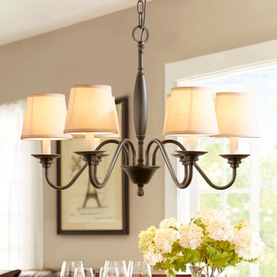 Black Curved Arm Chandelier Lighting Modern Style 6/8 Lights Metal Ceiling Pendant Light with White Fabric Shade