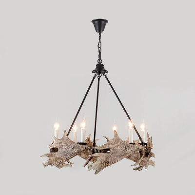 Black Deer Antler Chandelier Light Traditionary Resin 4/6 Bulbs Suspended Lighting Fixture