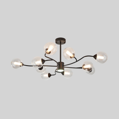 Black Spherical Hanging Chandelier Contemporary 10 Heads Clear Glass Ceiling Suspension Lamp