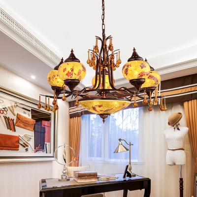Blue/Yellow Glass Oval Chandelier Lamp Bohemia 8 Heads Living Room Pendant Light Fixture