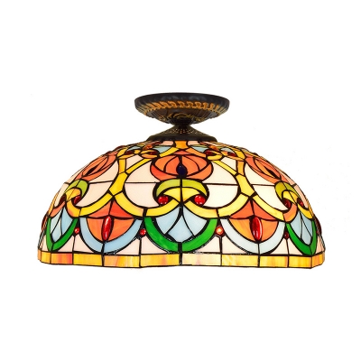 Bowl Ceiling Flush Tiffany-Style Stained Art Glass 1 Head Brass Flush Mount Spotlight