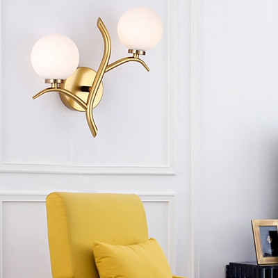 Branch Sconce Light Modernist Metal 2 Bulbs Wall Mounted Lighting in Gold for Living Room